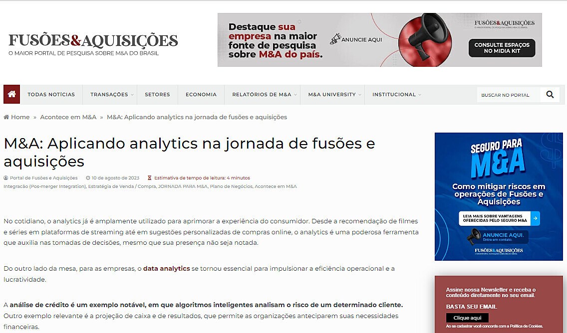 M&A: Aplicando analytics na jornada de fuses e aquisies